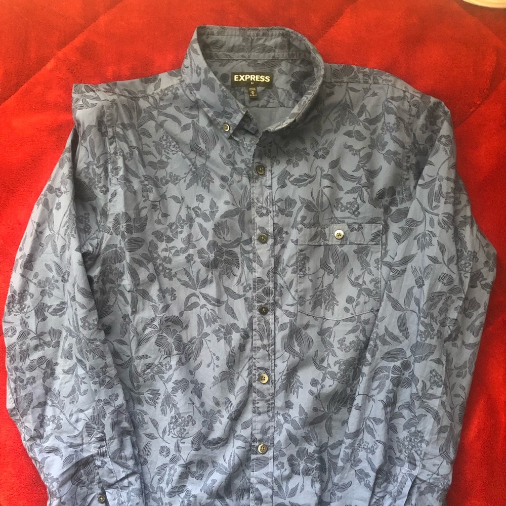 Express Medium Blue Floral Print Shirt